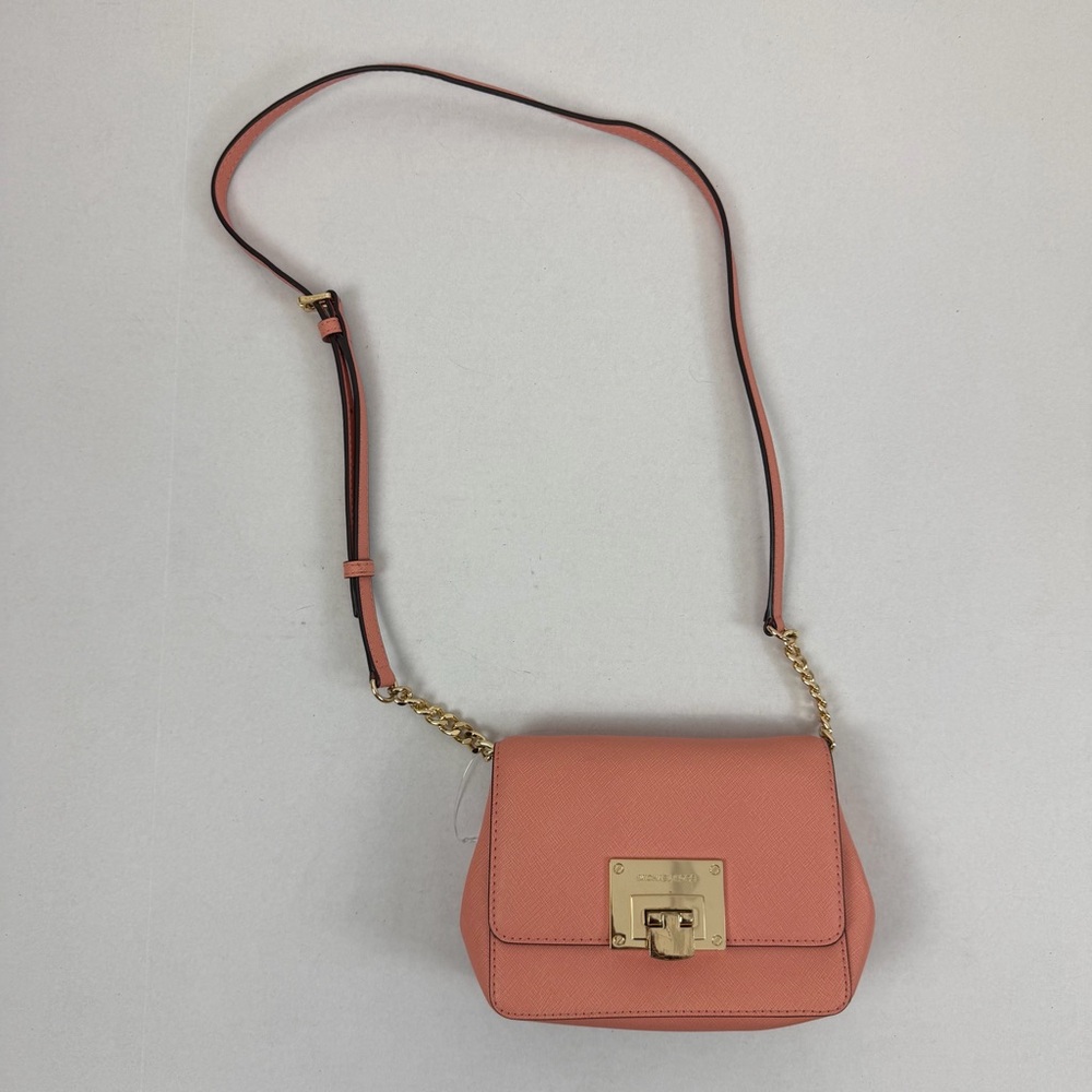 Michael Kors Mercer Extra Small Pebbled Leather Crossbody Bag Pink Gold Chain - Picture 2 of 10
